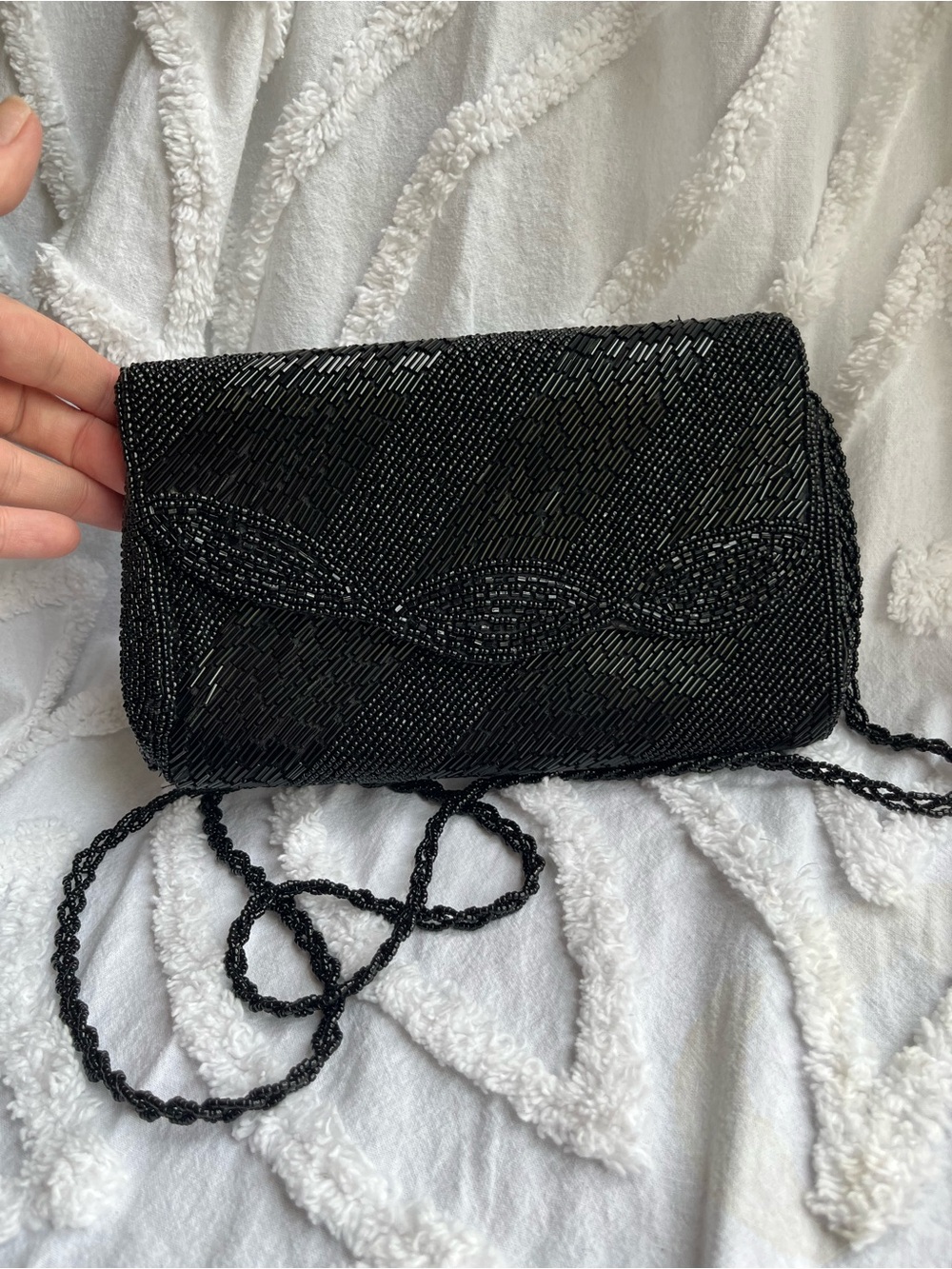 Vintage Black Beaded Evening Crossbody Bag